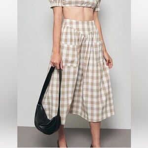 XS Fashion Brand Company Cotton Beige & White Gingham Park Skirt